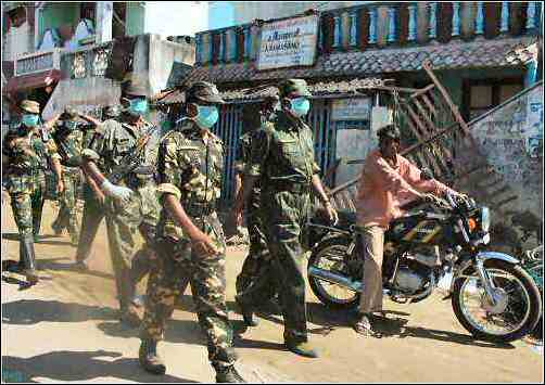 Indian army on the march for relief work